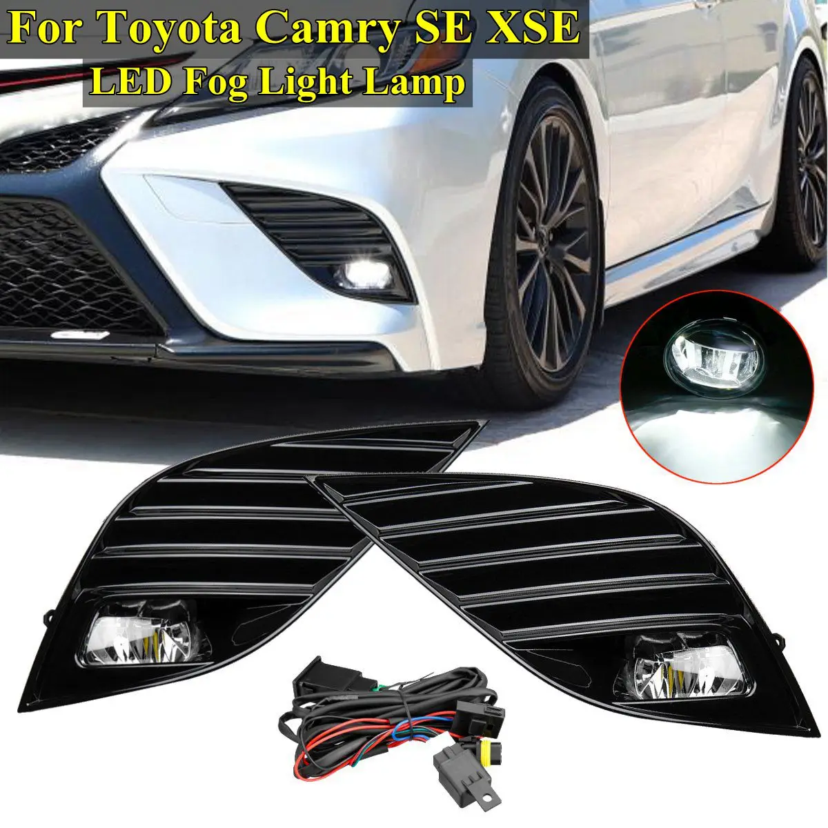 

1 Pair Front Bumper Fog Light Grill Covers Trim+Fog light For Toyota Camry SE XSE 2018-2019 Car Styling Replacement