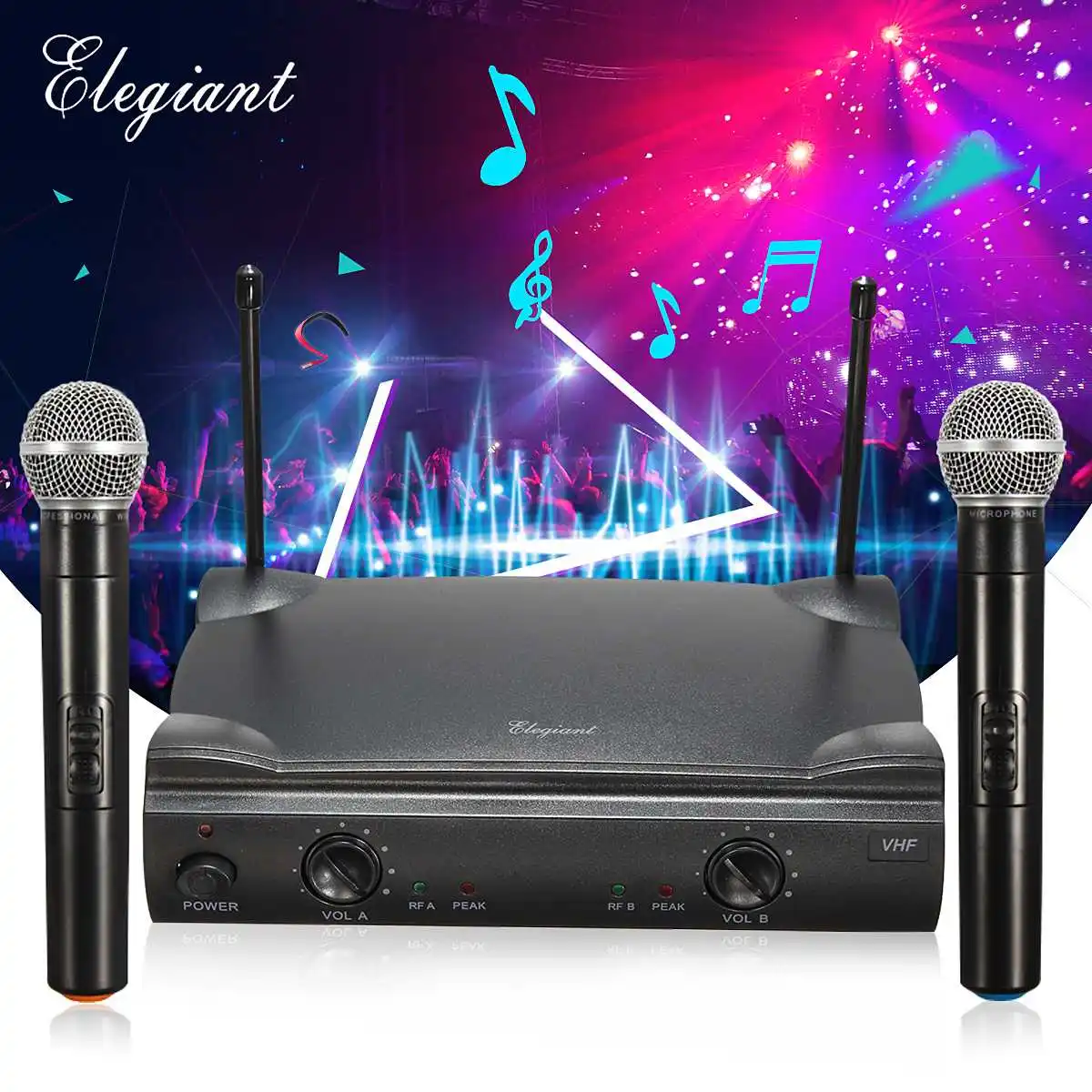 

ELEGIANT VHF Dual Channel Wireless Microphone System with 2 Handheld Cordless Microphone and Adjustable Volume Control