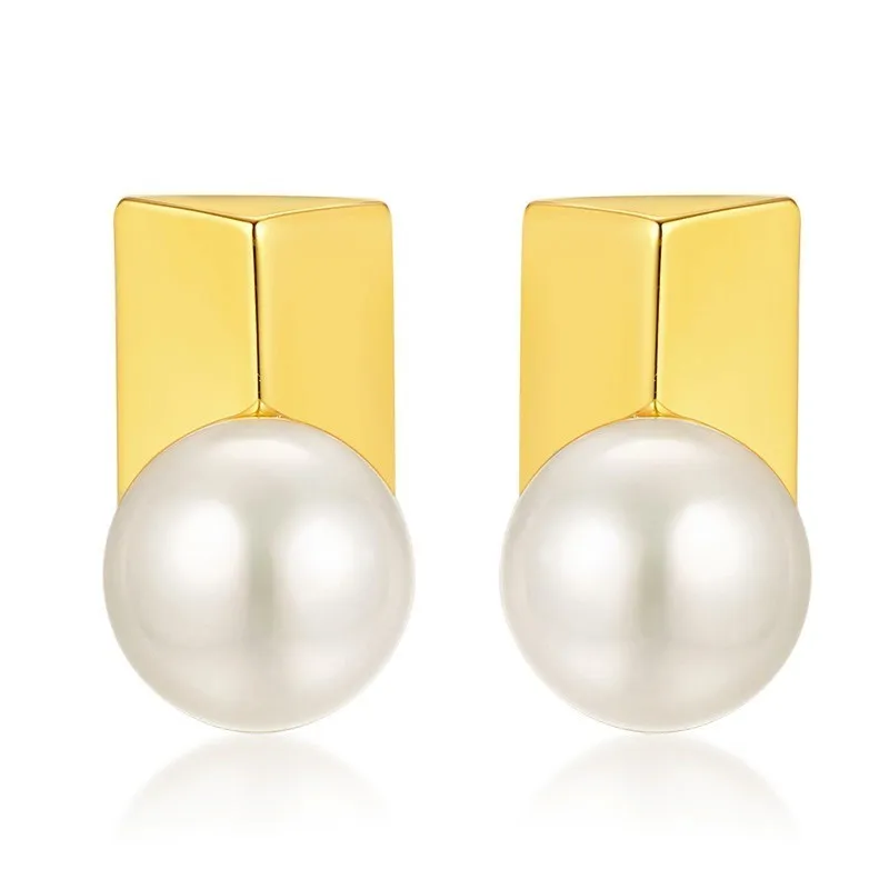 

Women Club Faux Pearl Stud Earrings with Geometry Golden Stainless Steel Earing