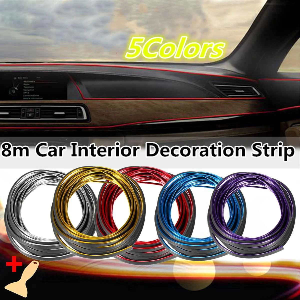 

Universal 8M Car Dashboard Panel Decoration Line Interior Mouldings Door Trim Strips Decors