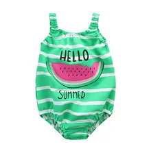 Одежда для купания для маленьких девочек; купальный костюм в полоску с арбузом; пляжный комбинезон; детский купальный костюм; милый купальный костюм