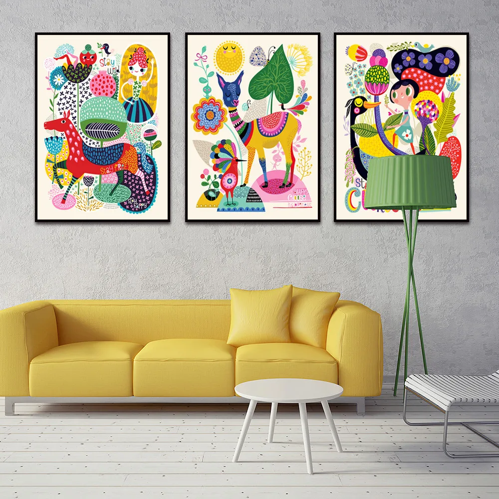 

Cartoon Decoration Nordic Poster Canvas Painting Wall Art Print Animals Wall Pictures Kids Room Nordic Style RTR05