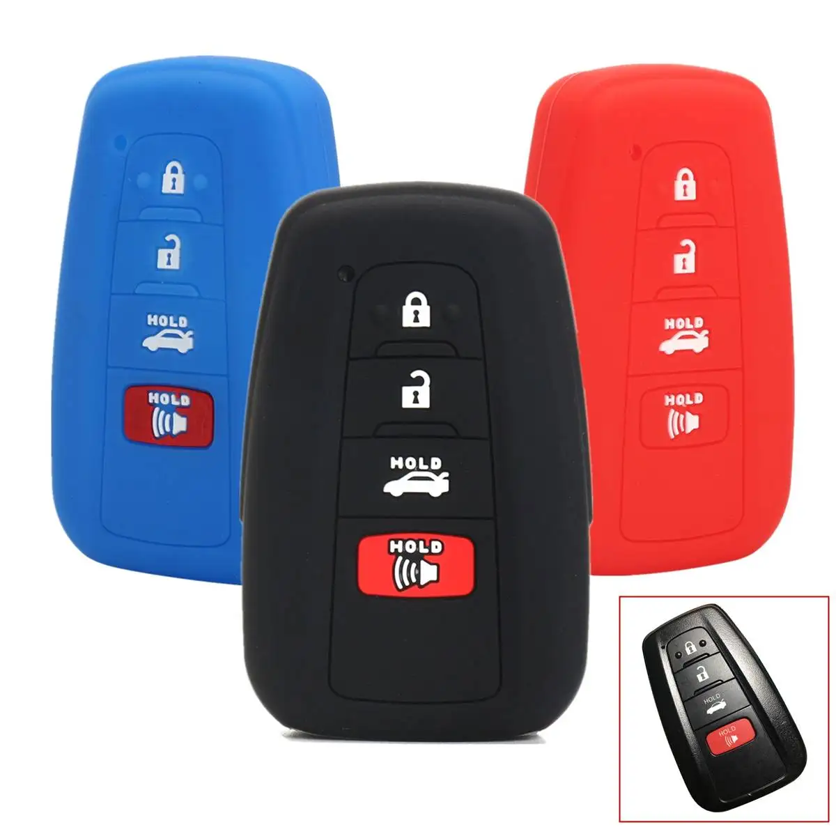 

Silicone Keyfobs Protector Cover 4 Buttons Remote Key Holder Car Key Case Fob Shell for 2018 for Toyota Camry Smart Keyless
