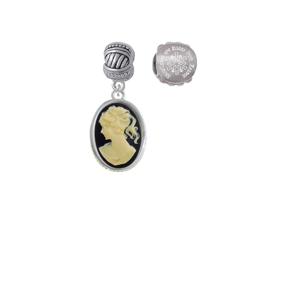 Silvertone Small Black Oval Cameo Snowflakes are Kisses from Heaven Charm Beads (Set of 2) |