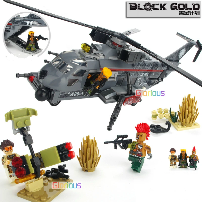 

340pcs Military Armed Black Hawk Helicopter Soldiers SWAT Figures Building Brick Kids Toy Compatible Legoing Military Helicopter