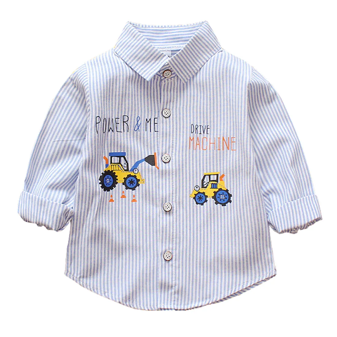Повседневная футболка с длинными рукавами для маленьких мальчиков, подарок, футболка на пуговицах, блузка, рубашка, топы в полоску с принтом экскаватора