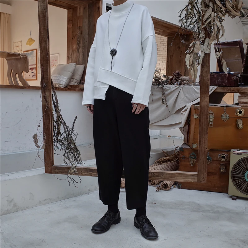  [EAM] 2020 New Spring High Collar Long Sleeve Black Loose Irregular Hem Large Size Sweatshirt Women