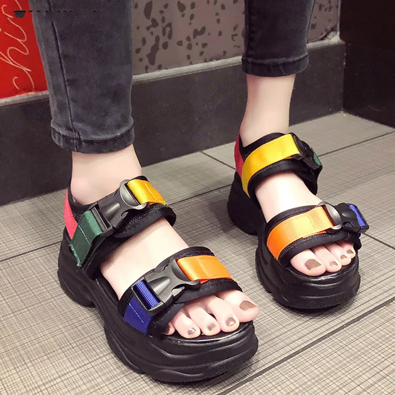 

SWONCO Sandals For Women Wedge High Heels Shoes Platform 2019 Summer Sandals Shoes Casual Roman Sandals For Woman Color White