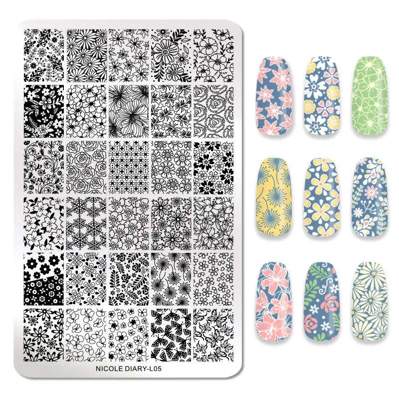 

NICOLE DIARY Rectangle Nail Art Stamping Plates Stainless Steel Overprint Festive Design DIY Polish Nail Stamp Stencil