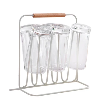 

HIPSTEEN Glass Cup Drying Rack Draining Stand Organizer Holder Support Kitchen Storage Rack - White + Burlywood