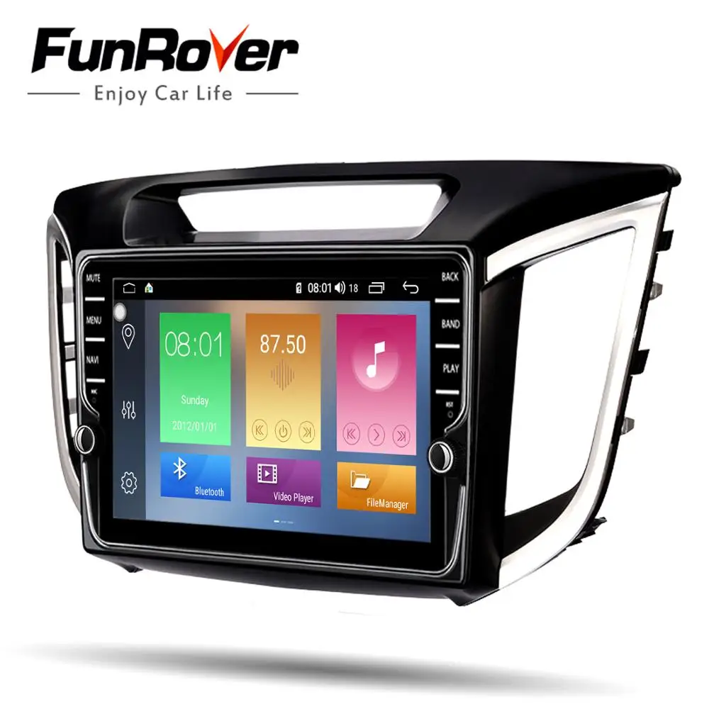 Funrover android9.0 2 din Автомобильный мультимедийный плеер dvd raido для hyundai IX25 Creta gps Навигация стерео DSP octa 8 core SIM wifi