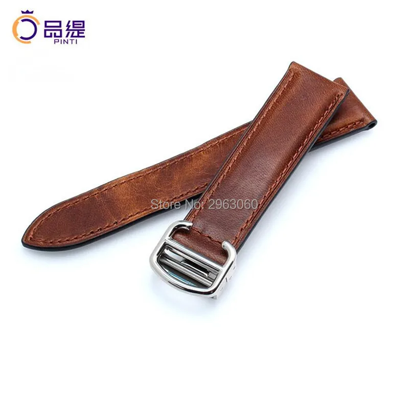 

New Durable Brown Genuine Leather Watchband 18 20 22 23mm Calfskin Strap Folding Clasp Fit for CartieR Tank Solo Ronde Free Ship