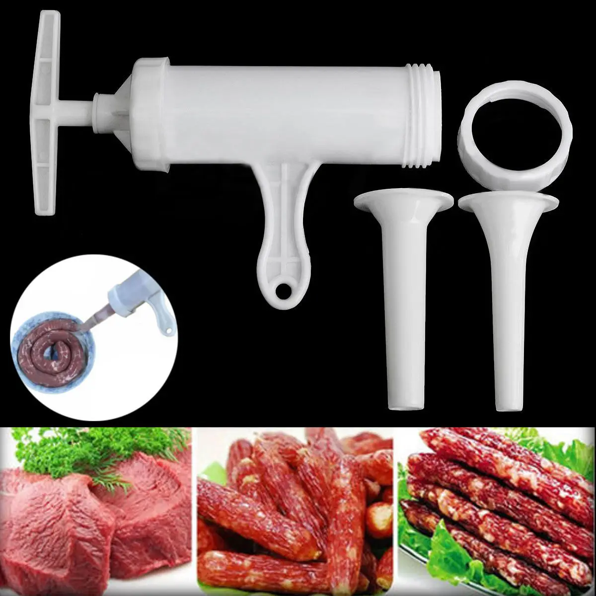 

2018 Newest Hot Useful Manual Sausage Filler Stuffer Machine Hand Operated Sausage Salami Maker&Funnel