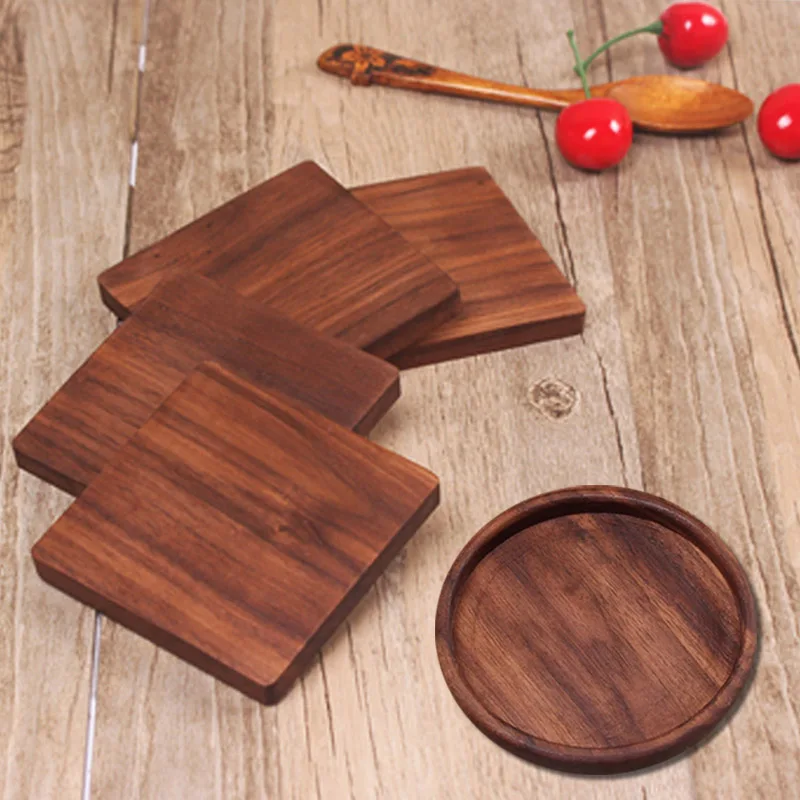 

1 Pcs Square Round Tea Coffee Cup Pad Durable Drink Mat Walnut Wood Coasters Heat Resistant Home Table Placemats Decor