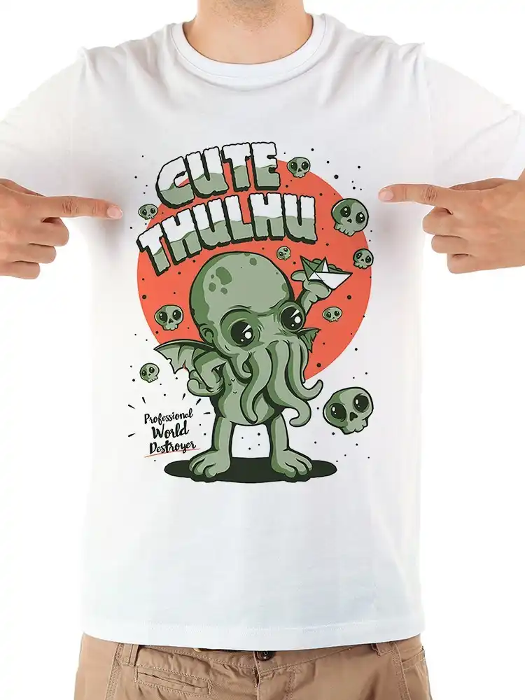 Забавная Мужская футболка с аниме Cthulhu новинка белая Повседневная мужская