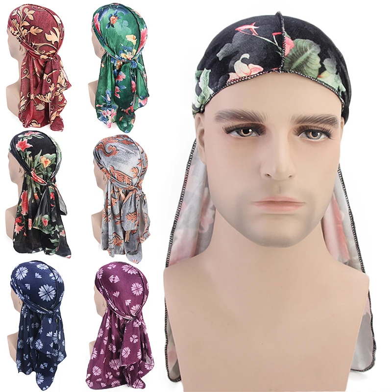 Unisex Floral Laser Silky durag Bandana Hat Durag hip hop headwrap