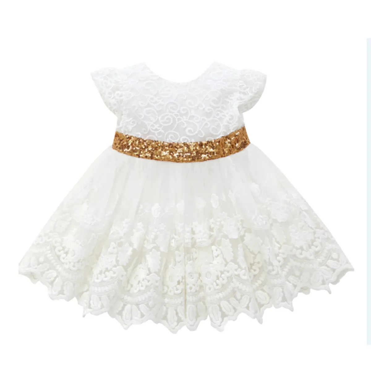 

Pudcoco Flower Girl Princess Sequins Dress Toddler Baby Wedding Bow Back V-Neck Tutu Dresses