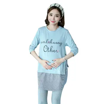 

Pregnant Nursing Tees Ruched Pregnant Women Maternity Nursing Wrap Top Long-sleeved Loose Cotton Blouse T Shirt
