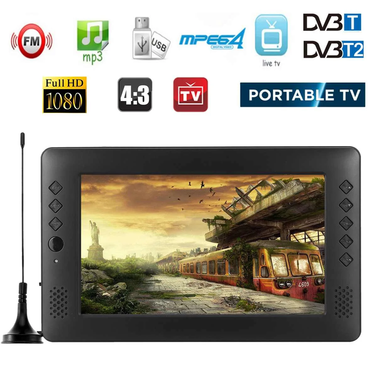  12V 9'' TV Portable Mini WiFi Digital and Analog TV HD DVB-T2 DVB-T DTV ATV Car Smart Television Su