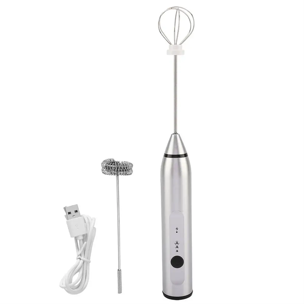 

Silver 2 in 1 Function Handheld Drinks Milk Frother Foamer Whisk Mixer Stirrer Egg Beater Electric Mini Handle Cooking Tools