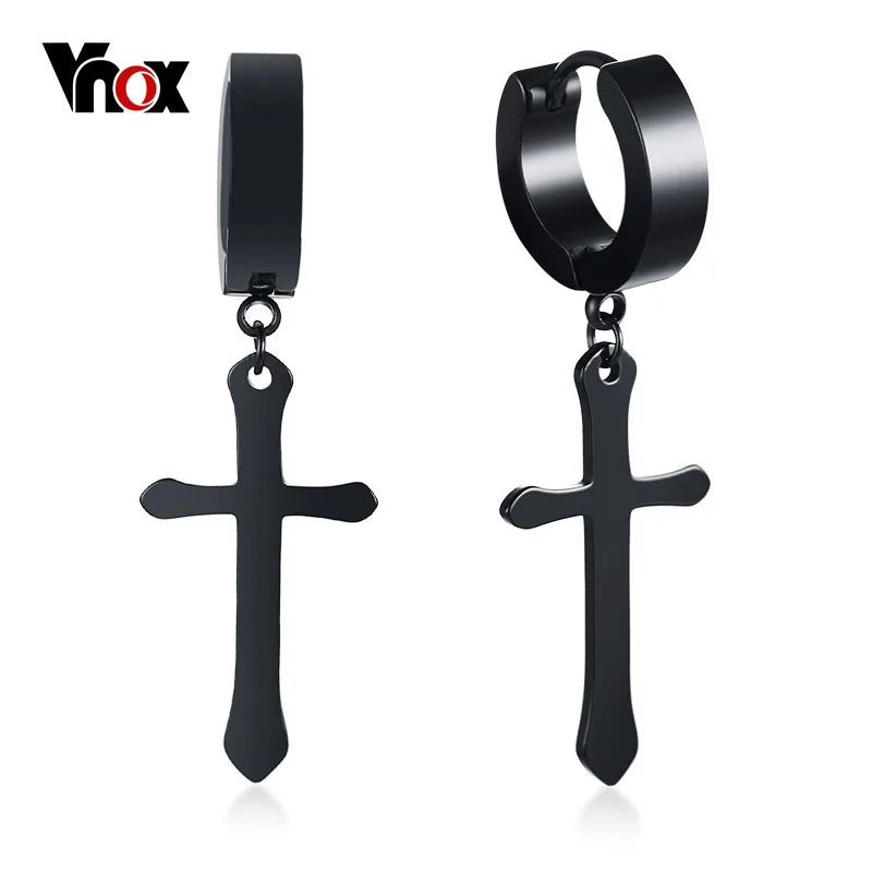 

Vnox Classic Cross Earrings for Women Men Stainless Steel Dangle Earrings Brincos Black Gold Silver Tone 3 Colors Option
