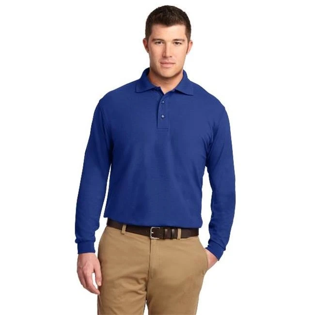 Port Authority K500LS Mens Long Sleeve Silk Touch Polo T-Shirt Royal Blue - 3XL |