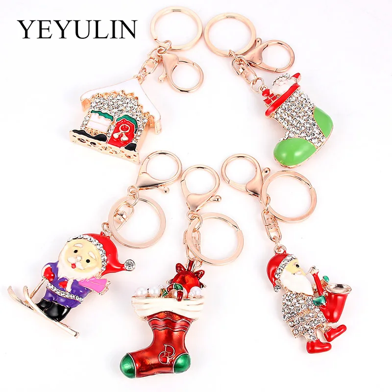 

Christmas Series Colorful Enamel Santa Claus Boots Keychain Keyring For Christmas Handbag Car Pendant Decorate Accessories