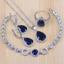Натуральный 925 Серебряные украшения бу фианит Белый Кристалл Ювелирные наборы для женщин серьги/кулон/цепочки и ожерелья/кольца/браслет