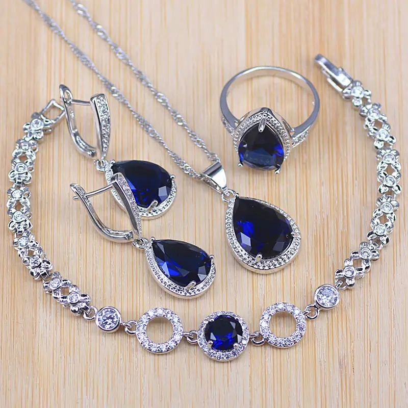 

Natural 925 Silver Jewelry Bu Cubic Zirconia White Crystal Jewelry Sets For Women Earrings/Pendant/Necklace/Rings/Bracelet