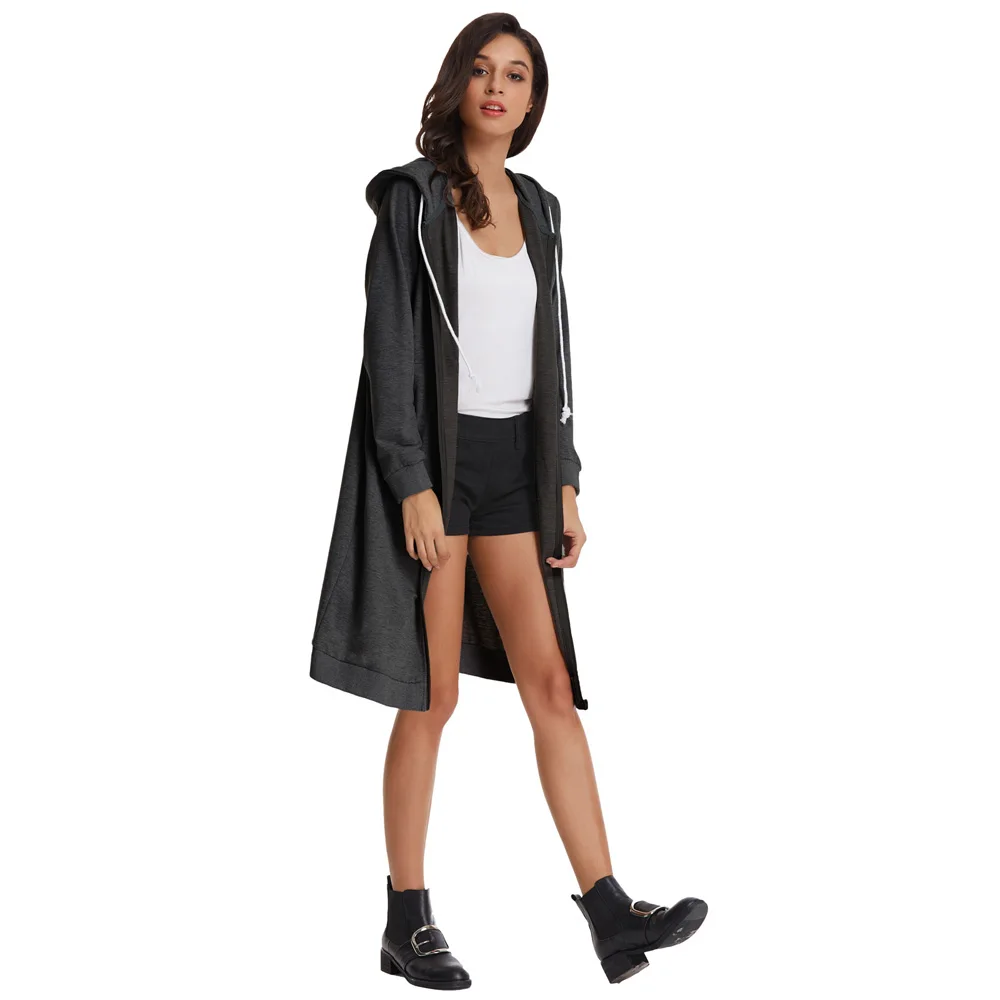 

Gk Women's Casual Long Sleeve Zipper Front Hooded Long Coat Fixed Hood With Drawstring Around Fashion Casual Women Coat Jacket