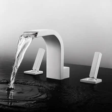 SKOWLL Basin Waterfall Faucet Brass Deck Mounted Double Handle Hot and Cold Mixer Bathroom Waterfall Taps azos split faucetsoft basin brass orb cold and hot switch rotatable bathroom below counter basin balcony double handle three hol