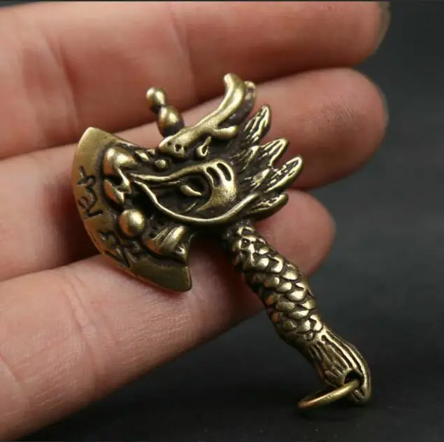 

Small Curio Chinese Fengshui Bronze Zodiac Animal Dragon Head Axe Pendant