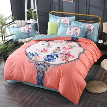 

Classic Flower Bedding Sets Sheet Pillowcases and Duvet Cover Sets Bed Linen Queen Size Bedding Set Boho Pink Floral Decor 40