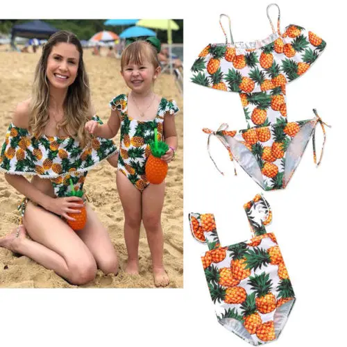 

Family Matching Mother One Piece Women's Kid Girls Pineapple Printed Swimwear Swimsuit Bikini Bathing Swimming Beachwear