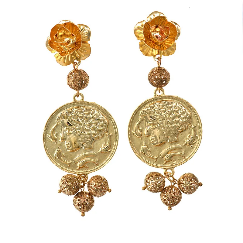 

European And American Baroque Style Queen Avatar Exaggerated Earrings Retro Coin Earrings Female Fashion Jewelry