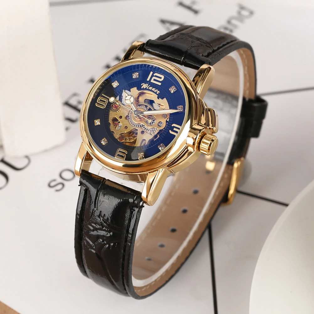 

Women Watches Skeleton Watch Automatic-self-winding Mechanical Watches Leather Band Elegant Top Luxury Timepieces Gifts