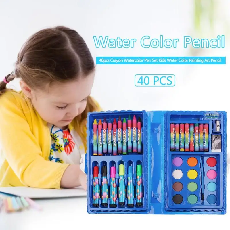 40pcs/box Crayon Watercolor Pen Set Kids Water Color Pencil Painting