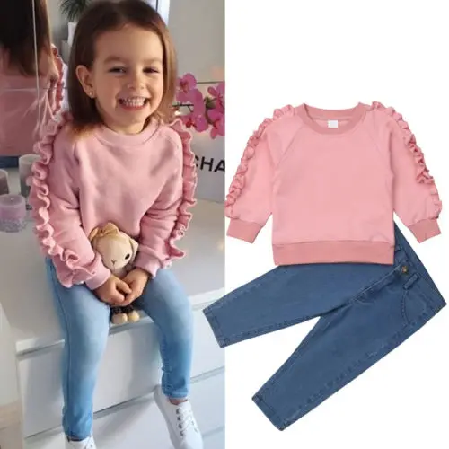 Toddler Baby Girl Lace Collar Top Shirt Long Sleeve Ruffle Bodysuit Blouse Fall Clothes