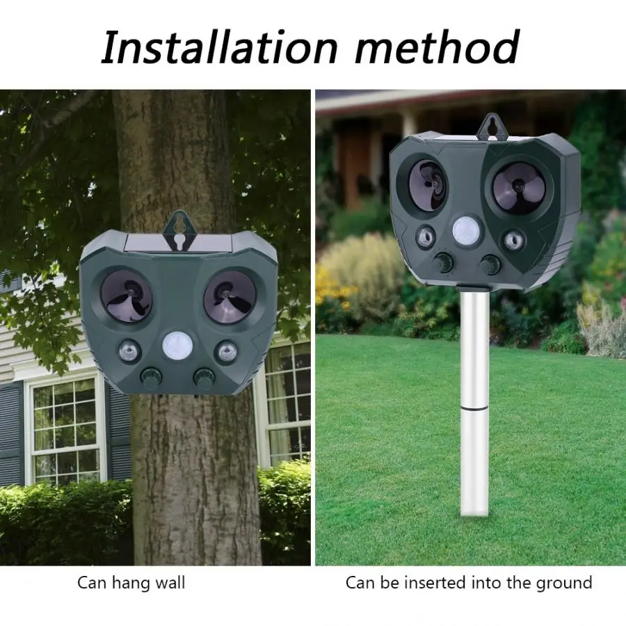 

Hign Quality Garden Solar Ultrasonic Drive Pest Animal Bird Cat Dog Fox Repeller Repellent For Garden Park Outdoor