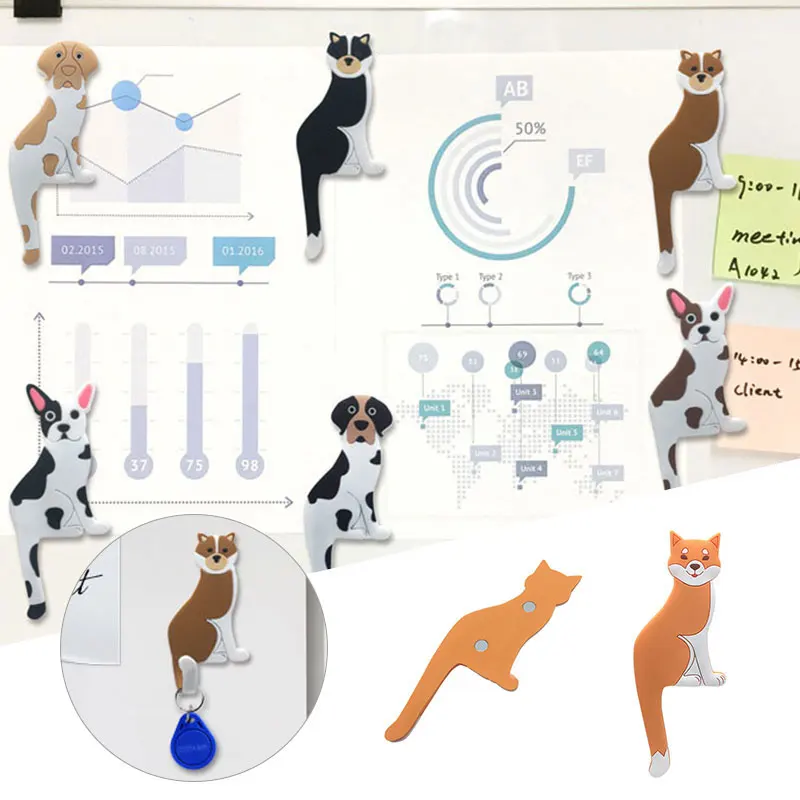 

2pcs Home Multifunctional Message Holder Hook Fridge Stickers Removable Magnetic Cartoon Dog Magnet Refrigerator Sticker kitchen