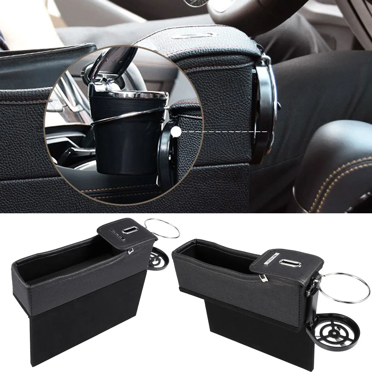 1 pc Car Seat Side Storage Console Side Organizer with Foldable Cup Holder Car Seat Slot Storage