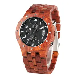 Красный деревянный часы для мужчин Дата хронограф мужские наручные часы Дерево группа Роскошные повседневное мужской всего 2019 новые