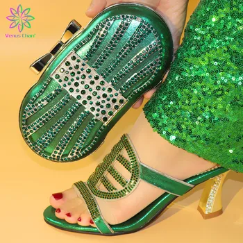

2019 Nice Wedding Shoes and Bag To Match Women Party African Italian Design Shoe And Bag African Shoes Bag set Green olor Heels