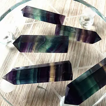 

Natural Fluorite Crystal Colorful Striped Fluorite Quartz Crystal Stone Point Healing Hexagonal Wand Treatment Stone #EW