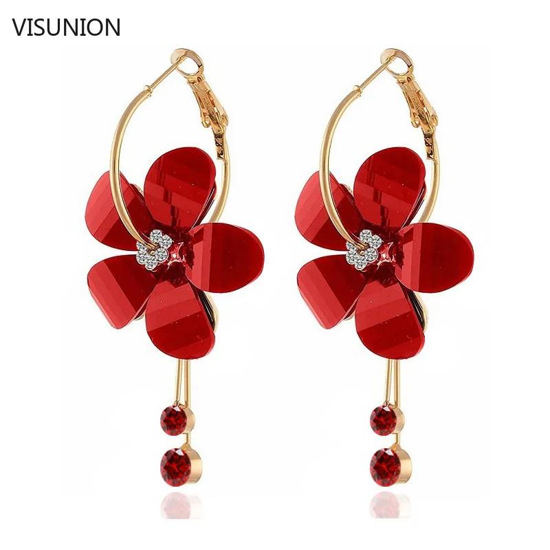

Fashion Acrylic Flower Crystal Tassel Drop Earrings for Women Girls Elegant 5 Petal Flower Hoop Transparent Earrings (4 colors)
