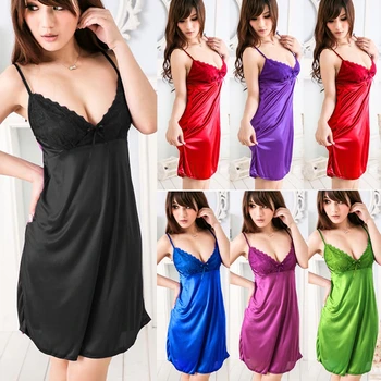

Sexy Lingerie Women Silk Lace Robe Dress G-String Thong Babydoll Nightdress Nightgown Sleepwear