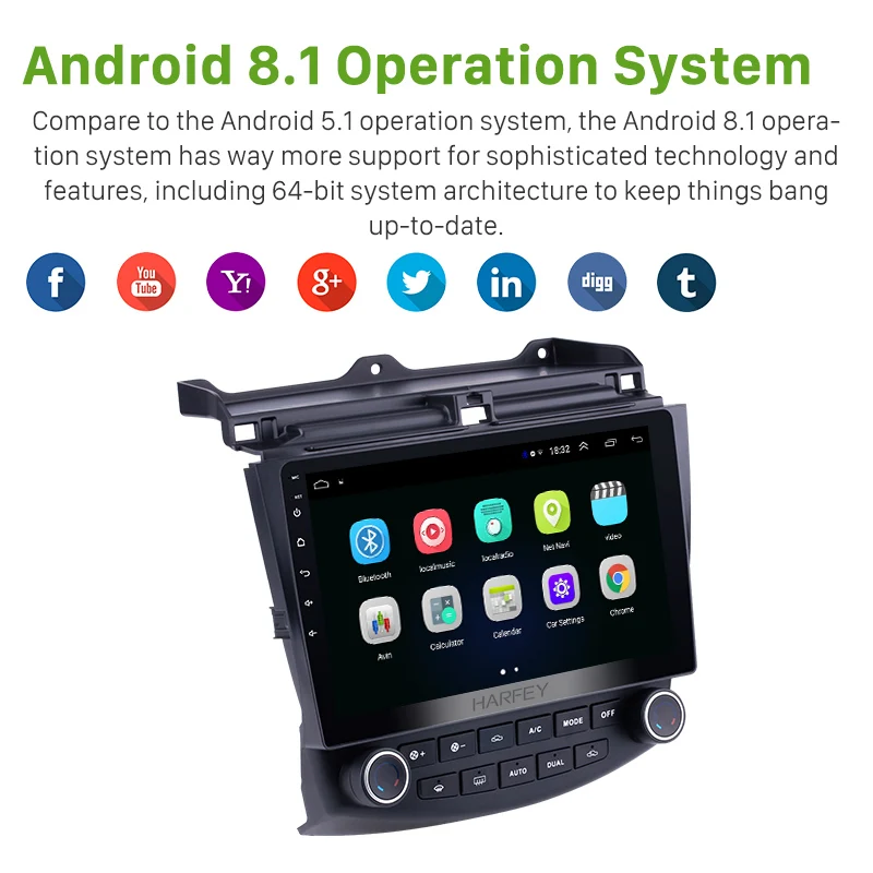 Cheap Harfey 10.1 inch Android 8.1 GPS Navigation 2Din Car Radio Multimedia Player Wifi Head Unit For Honda Accord 7 2003 2004-2007 1