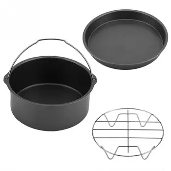 

Potable 8inch 3-Set Multifunctional Air Fryer Accessories for Gowise Phillips Cozyna Fit 4.0-5.6QT Cake Barrel Pan Rack Mat Kit