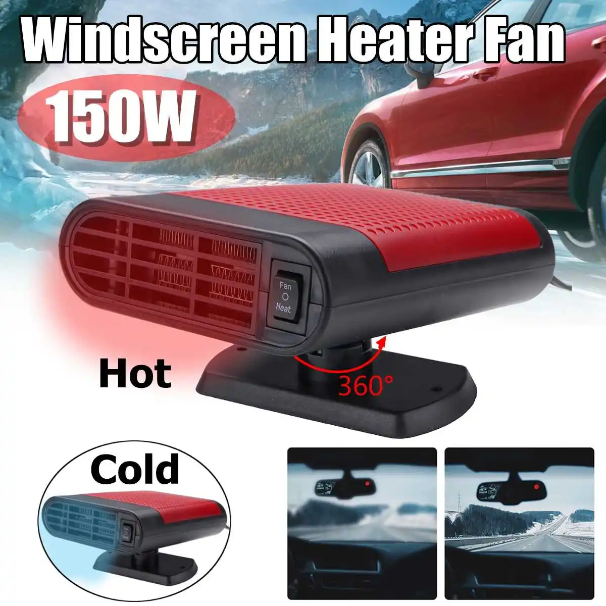 

Car Auto Vehicle Electric Fan Heater Heating Windshield Defroster Demist 12V 150W Warm air + cool air with Adjustable Stand