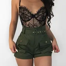 Новые модные женские короткие брюки женские летние повседневные короткие брюки с высокой талией с поясом армейский зеленый